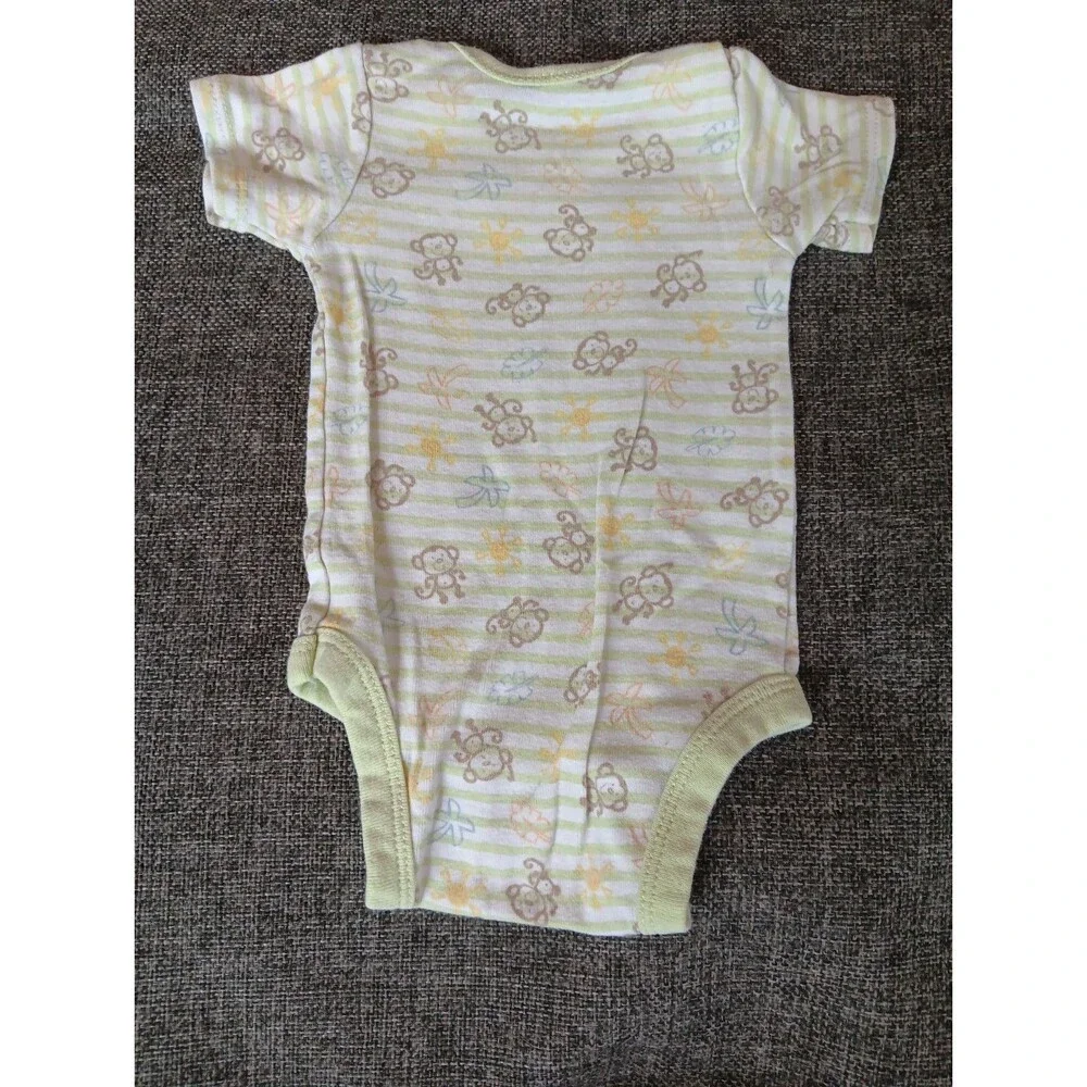 Gerber Shirt 0 To 3 month Boys White Green Short sleeve Snap Bottom Monkey